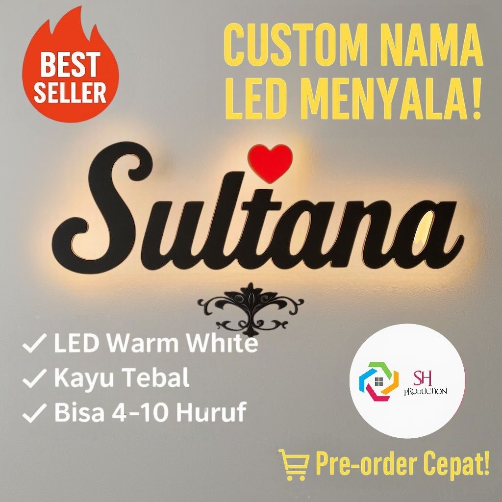 CUSTOM NAMA HURUF TIMBUL NYALA NAMA TOKO NAMA USAHA NAMA CAFE NAMAMU(4-10 HURUF)