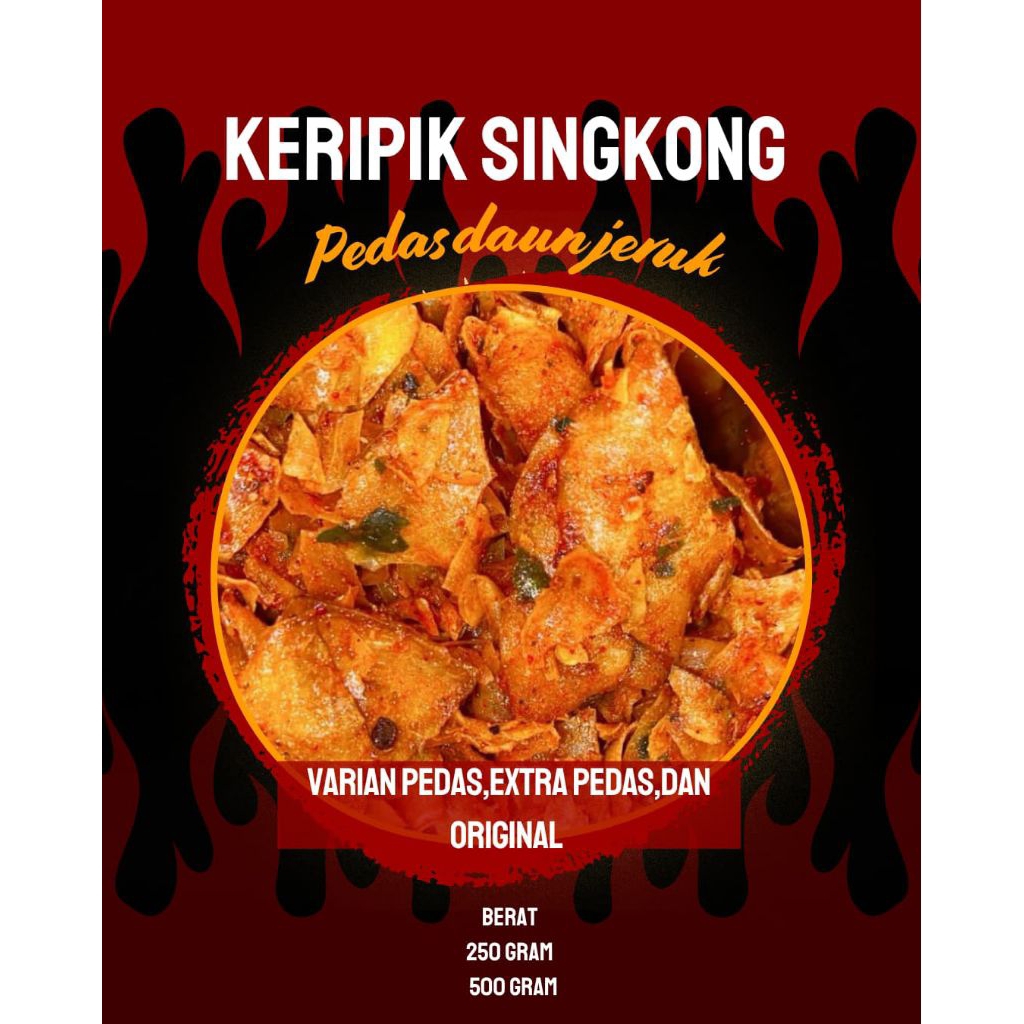 

Kripik Singkong Daun Jeruk Varian Rasa Original, Pedas, Extra Pedas Kemasan 500gr