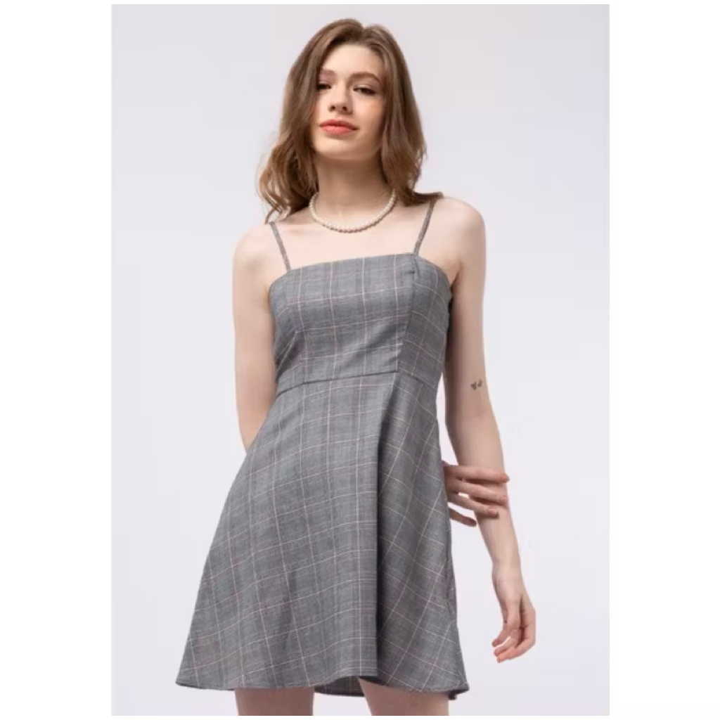 preloved colorbox plaid cami mini dress grey size M