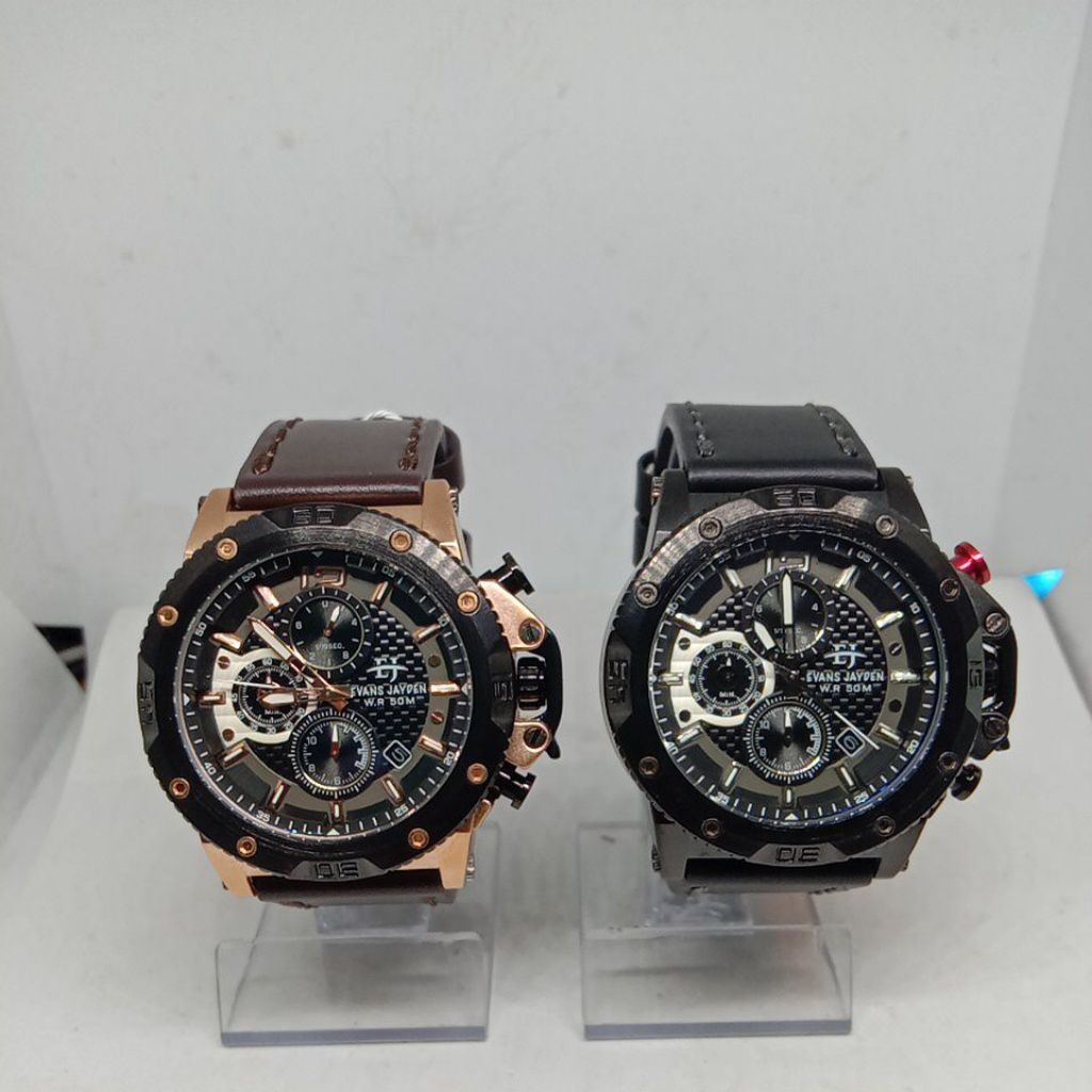 Jam Tangan EVANS JAYDEN (EJ-9601) Sport Crono tali kulit warna Hitam/Coklat (Original)