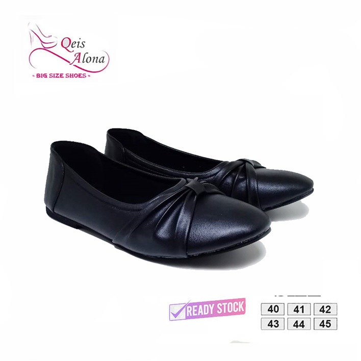 Sepatu Flat Shoes Wanita Hitam Formal Kerja Kantoran Ukuran Jumbo 40 - 45