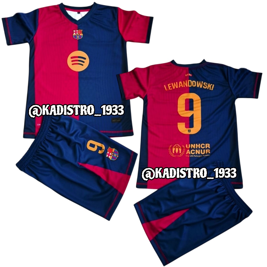 Setelan Jersey Anak Barcelona Home Terbaru Musim 24/25 - Usia 1 Sampai 13 Tahun Full Printing