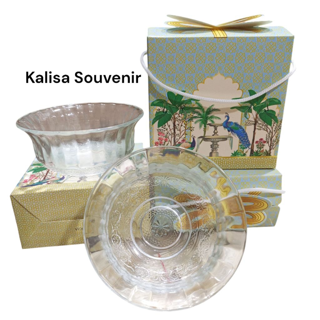 TERBARU 100pcs Souvenir Mangkok Beling Kaca Besar Ukuran 11'5cm Kemasan Bok Baru Motif + Tali Kur