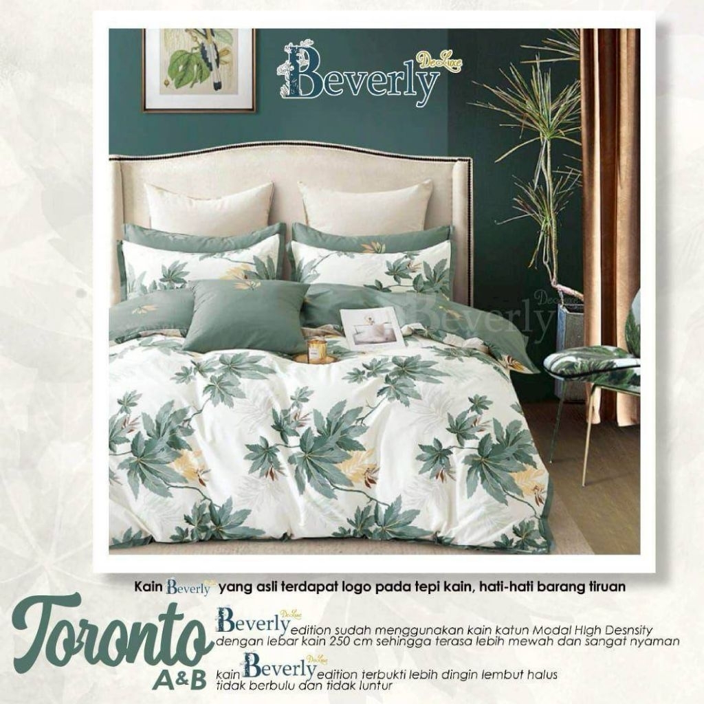 Bedcover + sprei anti geser katun Beverly motif TORONTO || 2 variasi warna || putih dan hijau
