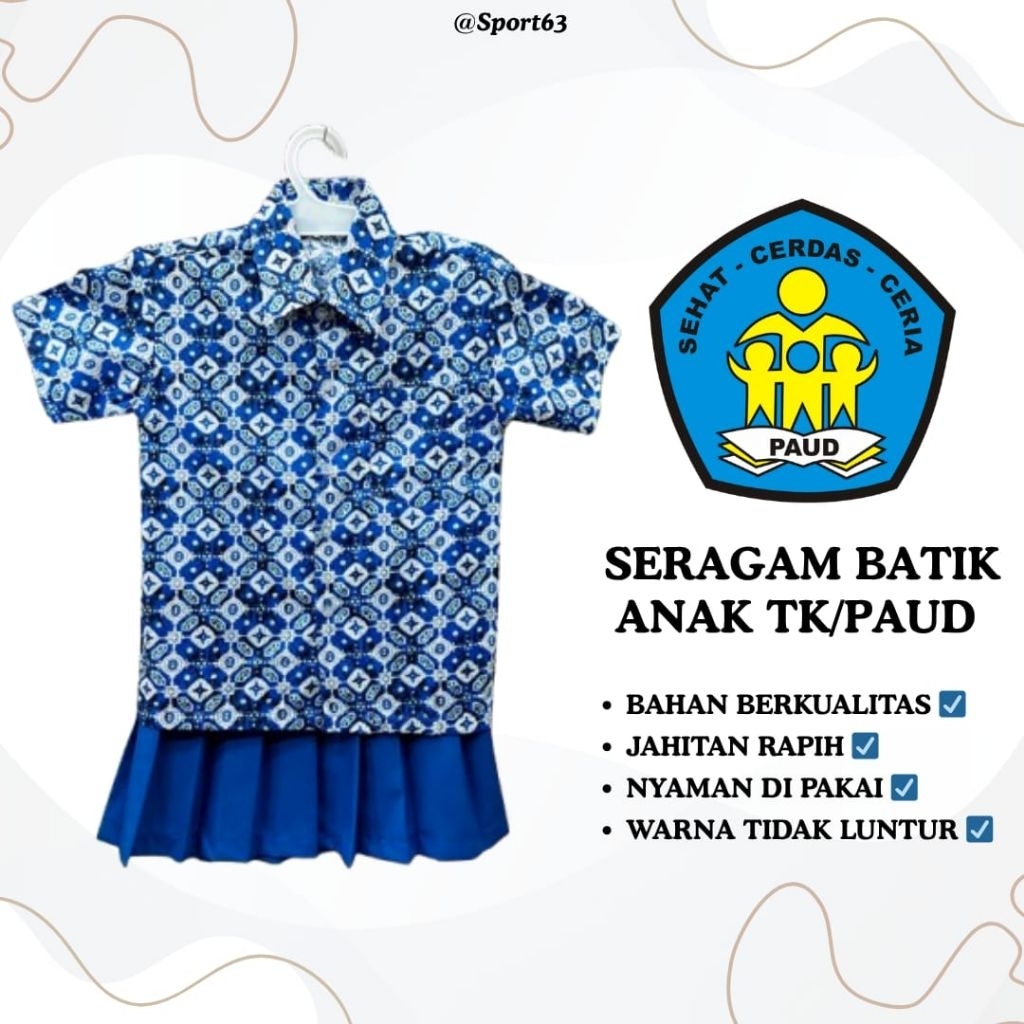 Seragam batik anak TK/Paud/ Stelan batik anak Tk/Paud/Seragam batik anak lengan pendek/Seragam batik