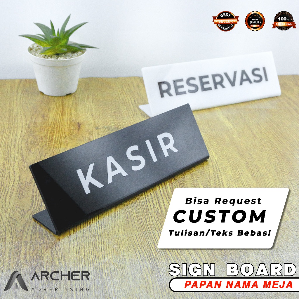 

SIGN BOARD PAPAN NAMA MEJA KASIR RESERVASI CUSTOM AKRILIK TIPE L