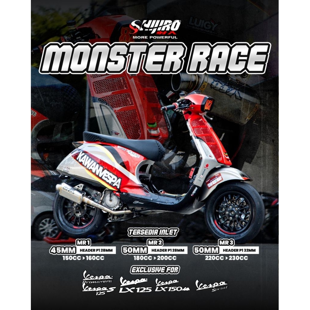 Knalpot Shijiro Racing Type MONSTER RACE for Vespa Matic Sprint Primaverra Lx 125/150 Lx Iget