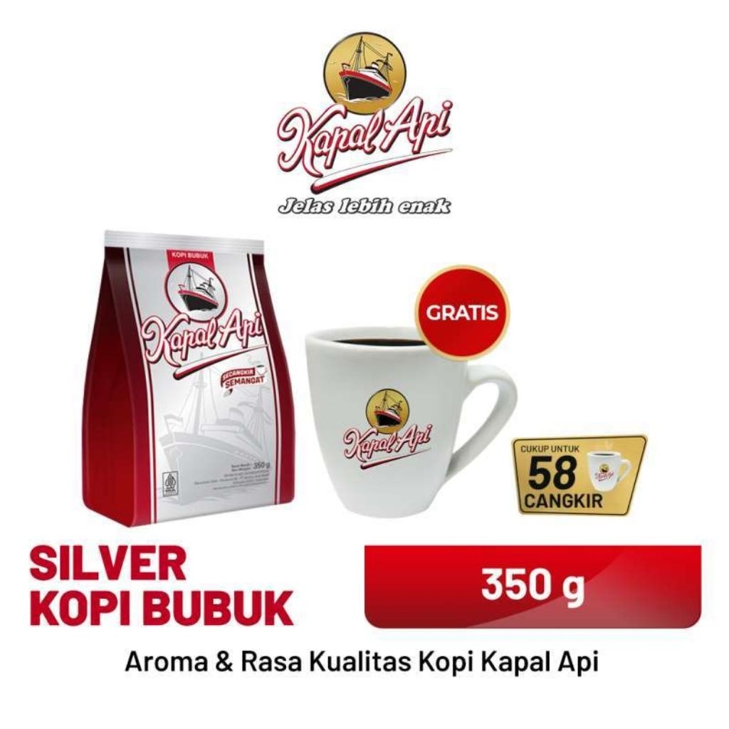 

Kopi Kapal Api Silver Bubuk 350gr Free Mug Cangkir Gelas Cofffee Tubruk Cafe Kafe Kedai Warkop