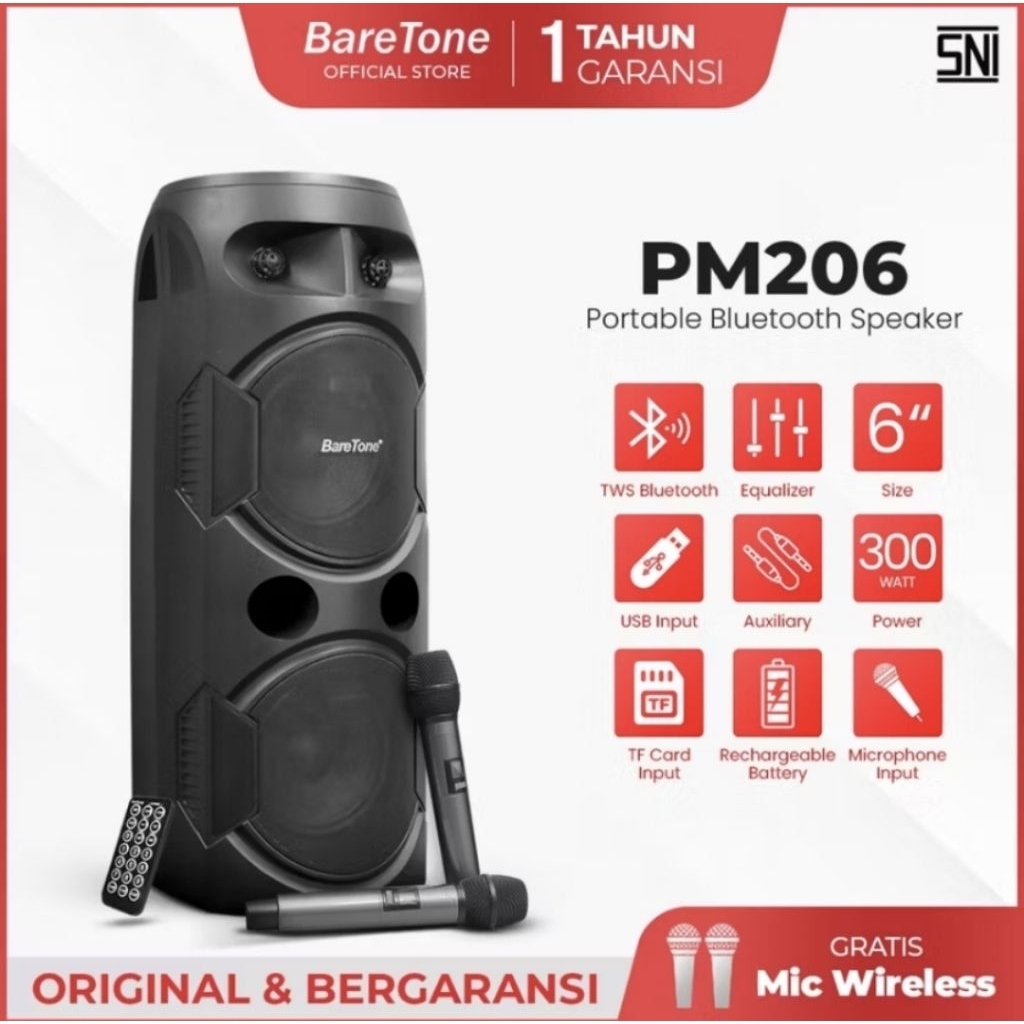 SPEAKER PORTABLE WIRELESS BARETONE PM 206 / PM206 ORIGINAL 8 INCH