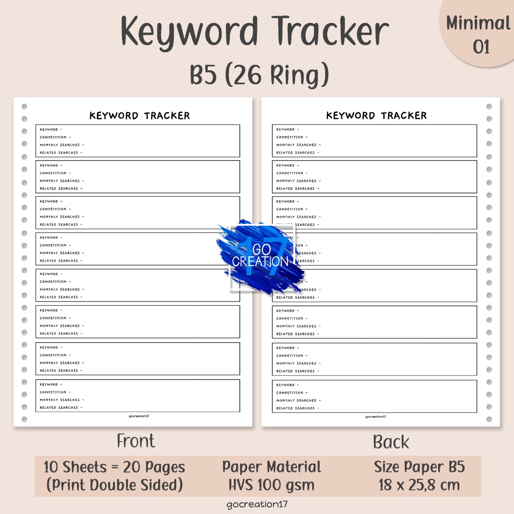 

Kertas Isi Binder Planner Keyword Tracker Simple Minimalis B5