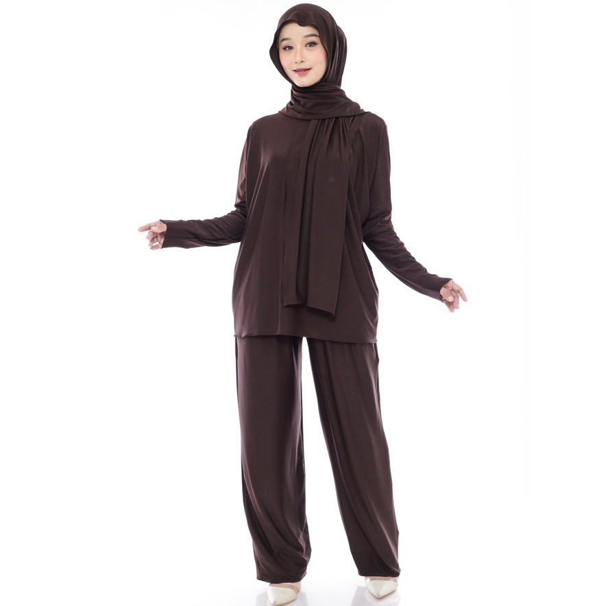 One Set Spandex Jersey Wanita Jumbo Batwing Atasan & Celana Setelan Hijab Santai Stylish