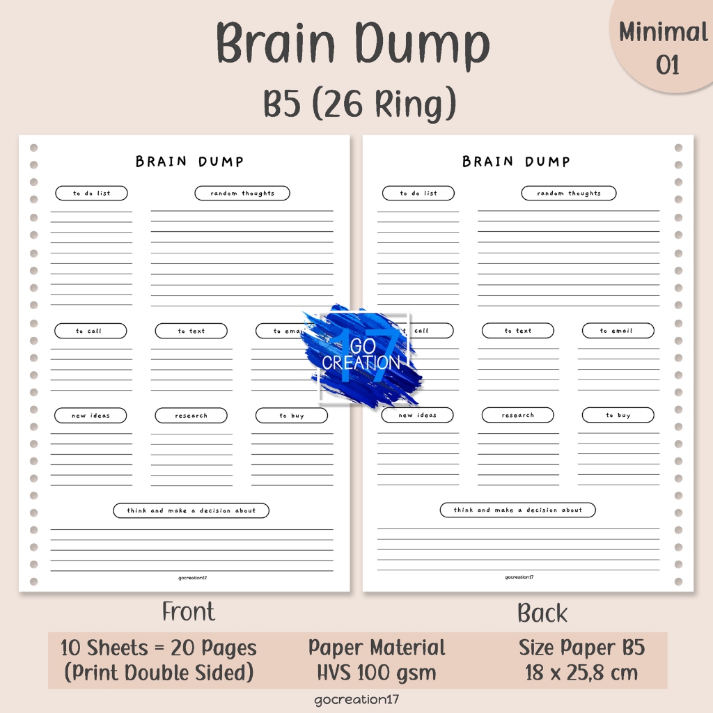 

Kertas Isi Binder Planner Brain Dump Simple Minimalis B5