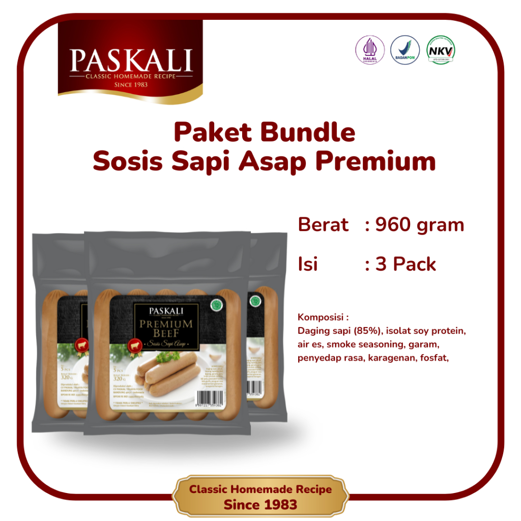 

Paskali Bundle Sosis Sapi Asap Premium 320 Gram (Isi 3 Pack)