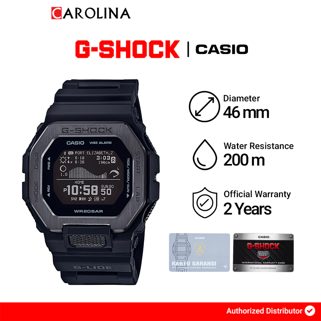 Jam Tangan Pria Casio G-Shock GBX-100NS-1D Night Surf Black Digital Dial Black Resin Band