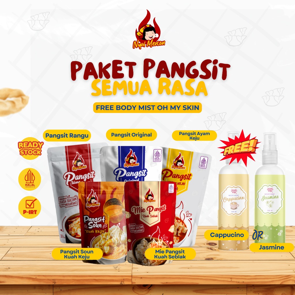 

[Free 1 Body Mist Oh My Skin] Pembelian Paket Pangsit Semua Rasa ( Pangsit Keju, Pangsit Rangu, Pangsit Ori, Pangsit Soun Kuah Keju, Mie Pangsit Kuah Seblak) Makanan Instan