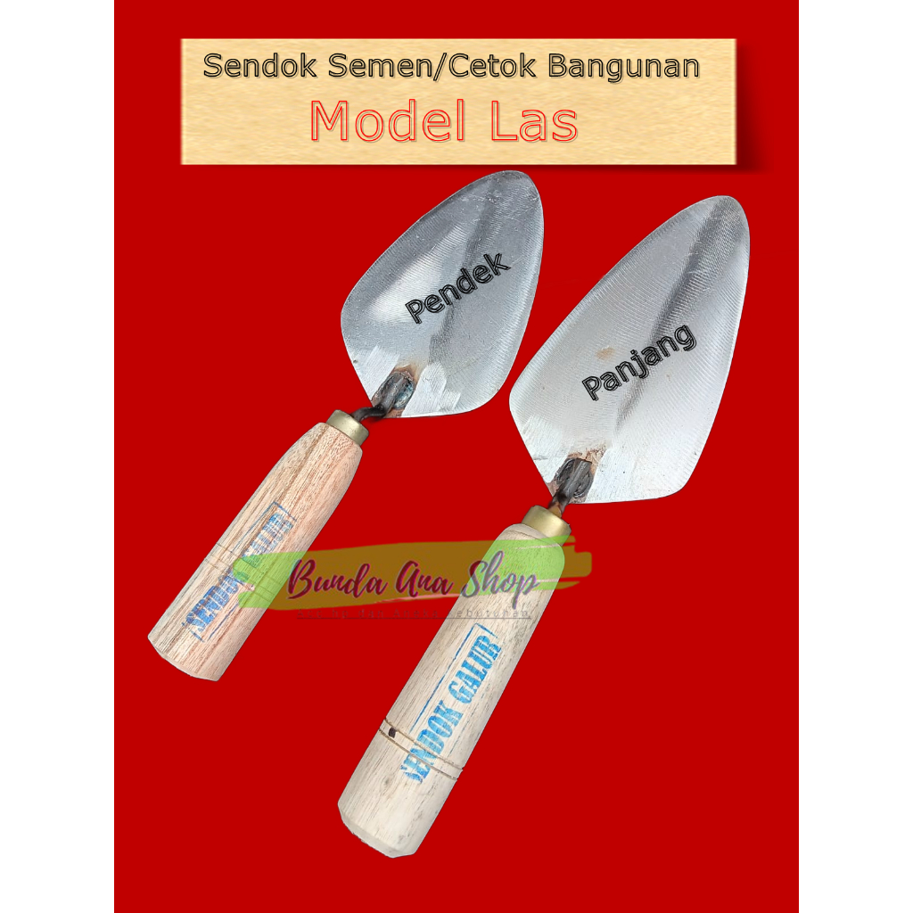 Sendok Semen Galur Model Las Gagang Kayu | Cetok Bangunan Trowel Tukang Panjang / Pendek - Panjang