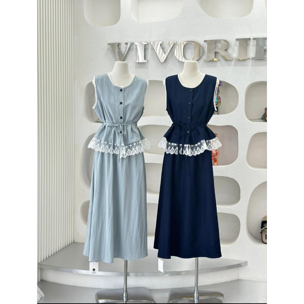 viera maxi, dress midi jeans, midi denim, setelan denim, set vivorie, set denim bkk, jeans import, d