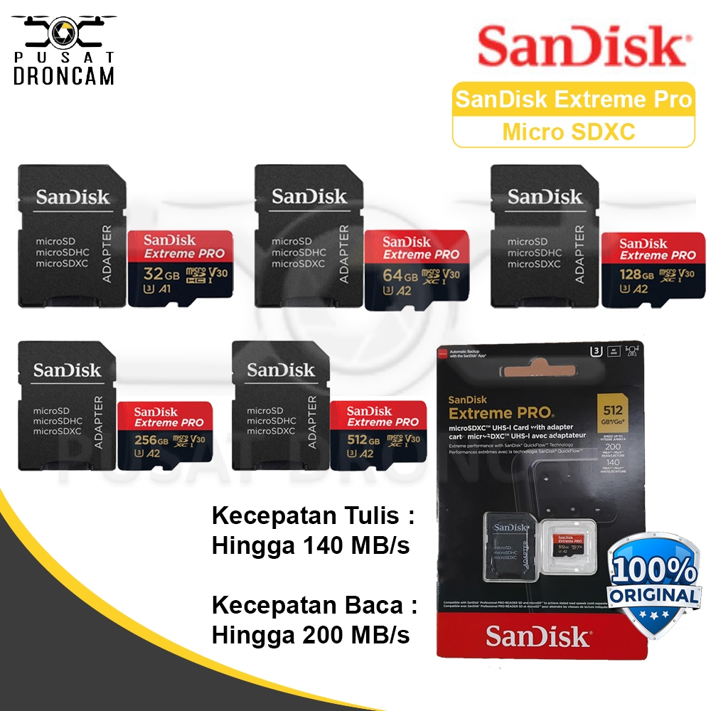 Sandisk Extreme Pro Micro SD / MicroSD 32GB - 64GB - 128GB - 256GB - 512GB Memory Card SDHC SDXC A2 