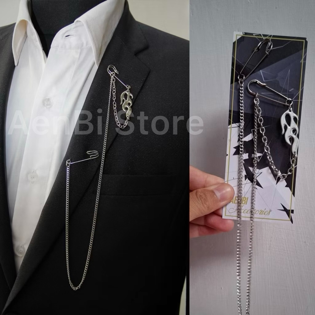 Lapel pin rantai/bros rantai jas - peniti api rantai panjang