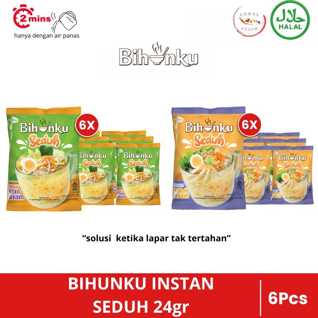 

Bihunku Seduh instan - kuah soto & ayam bawang - paket 24gr x 6 pcs/varian