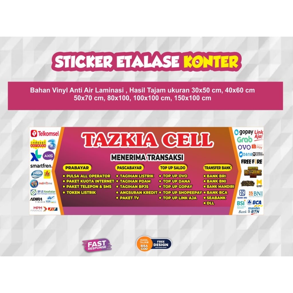 

Sticker Etalase Bawah Konter Pulsa Custom Free desain