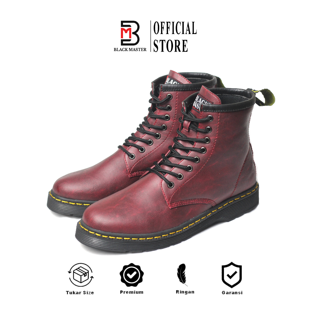 CUCI GUDANG Black Master Sepatu Boots Pria 8 Hole Kulit Pu Type Docmart Hiking Riding