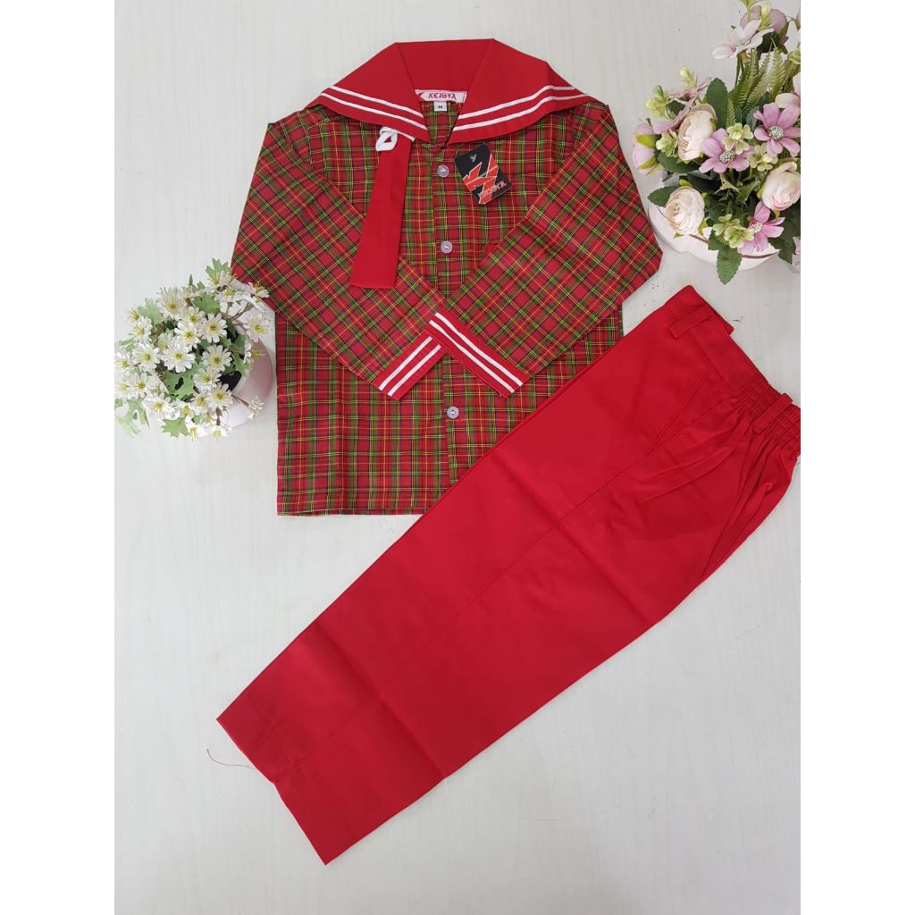 BAJU SERAGAM KOTAK MERAH PANJANG TK /PAUD