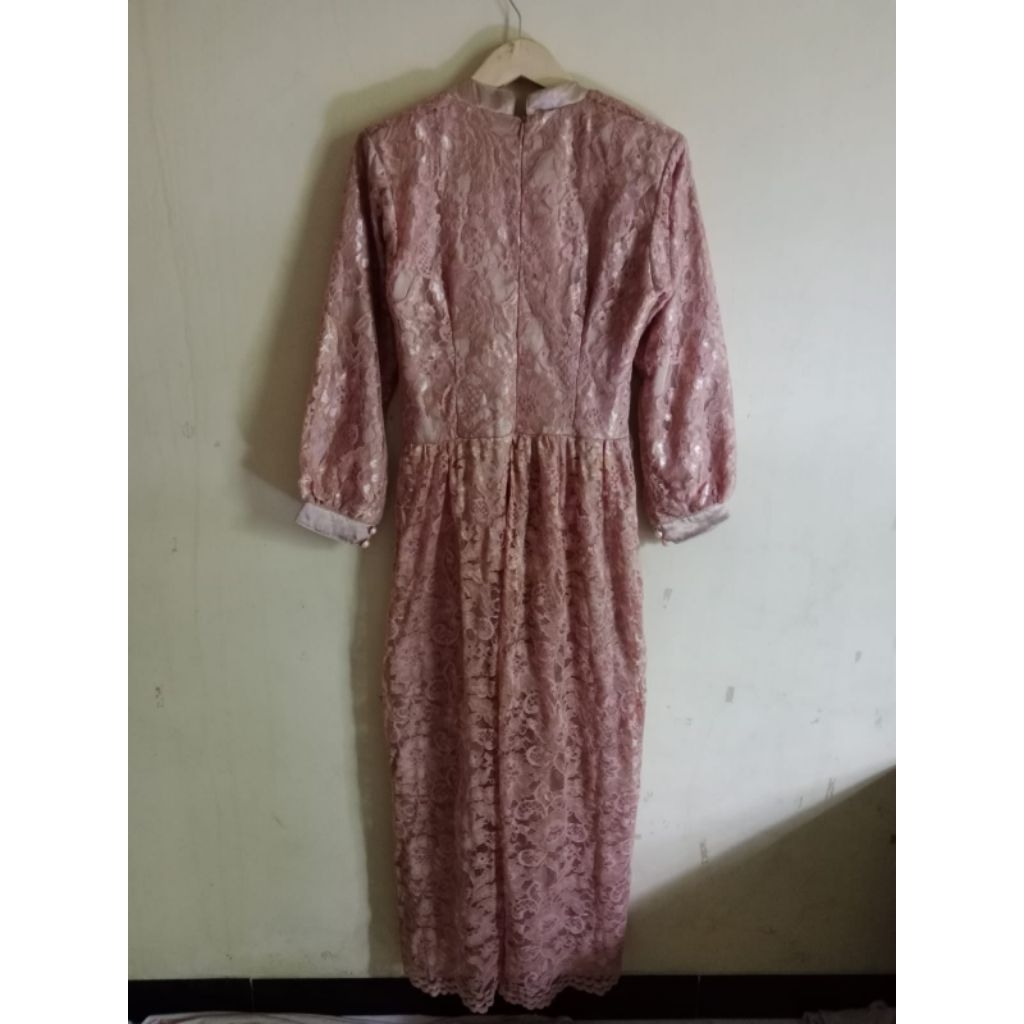 DRESS PANJANG GAMIS BROKAT KONDANGAN ACARA MEWAH ELEGAN ROSE GOLD BUSUI FRIENDLY