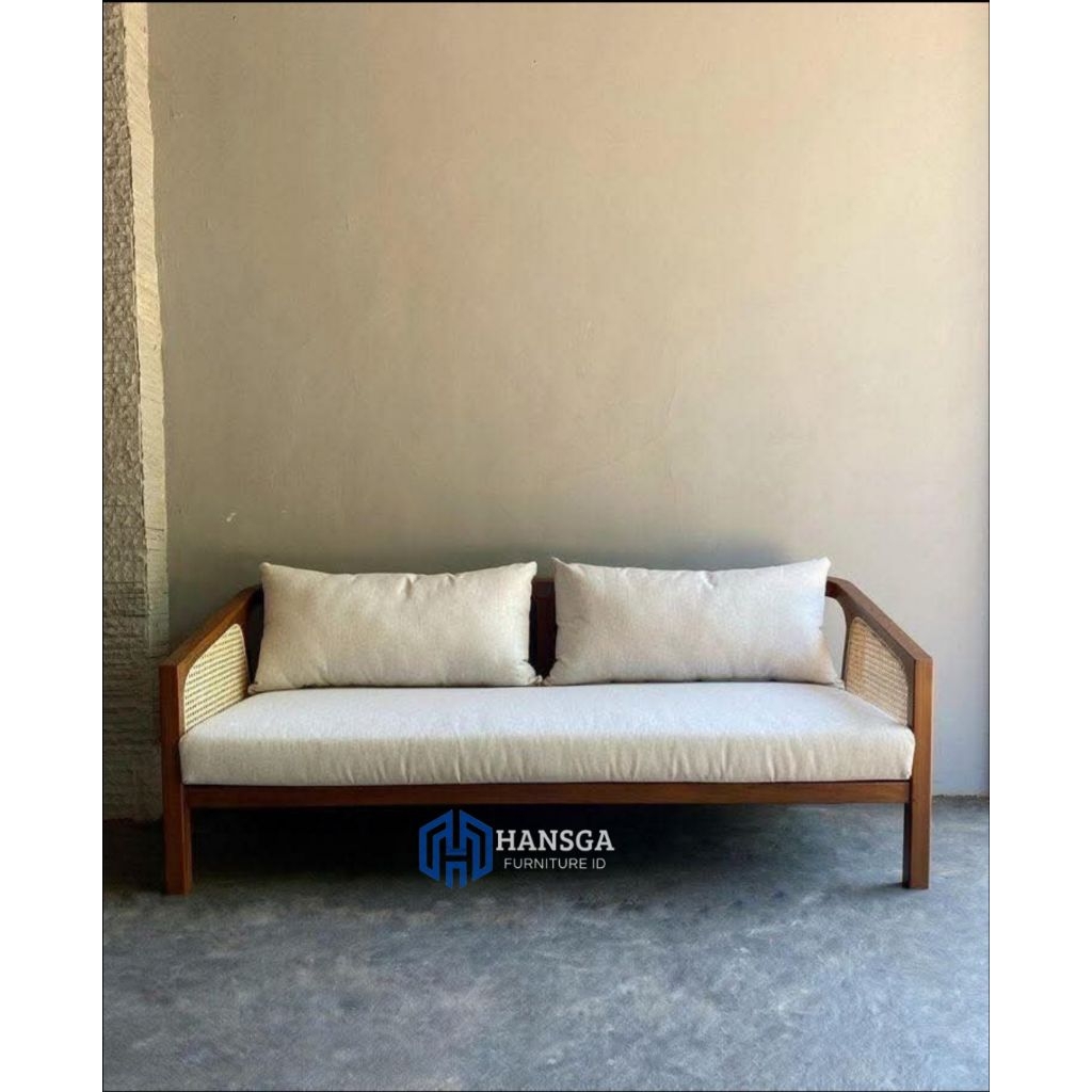 sofa ruang tamu minimalis jati rotan | sofa bed kayu jati klasik
