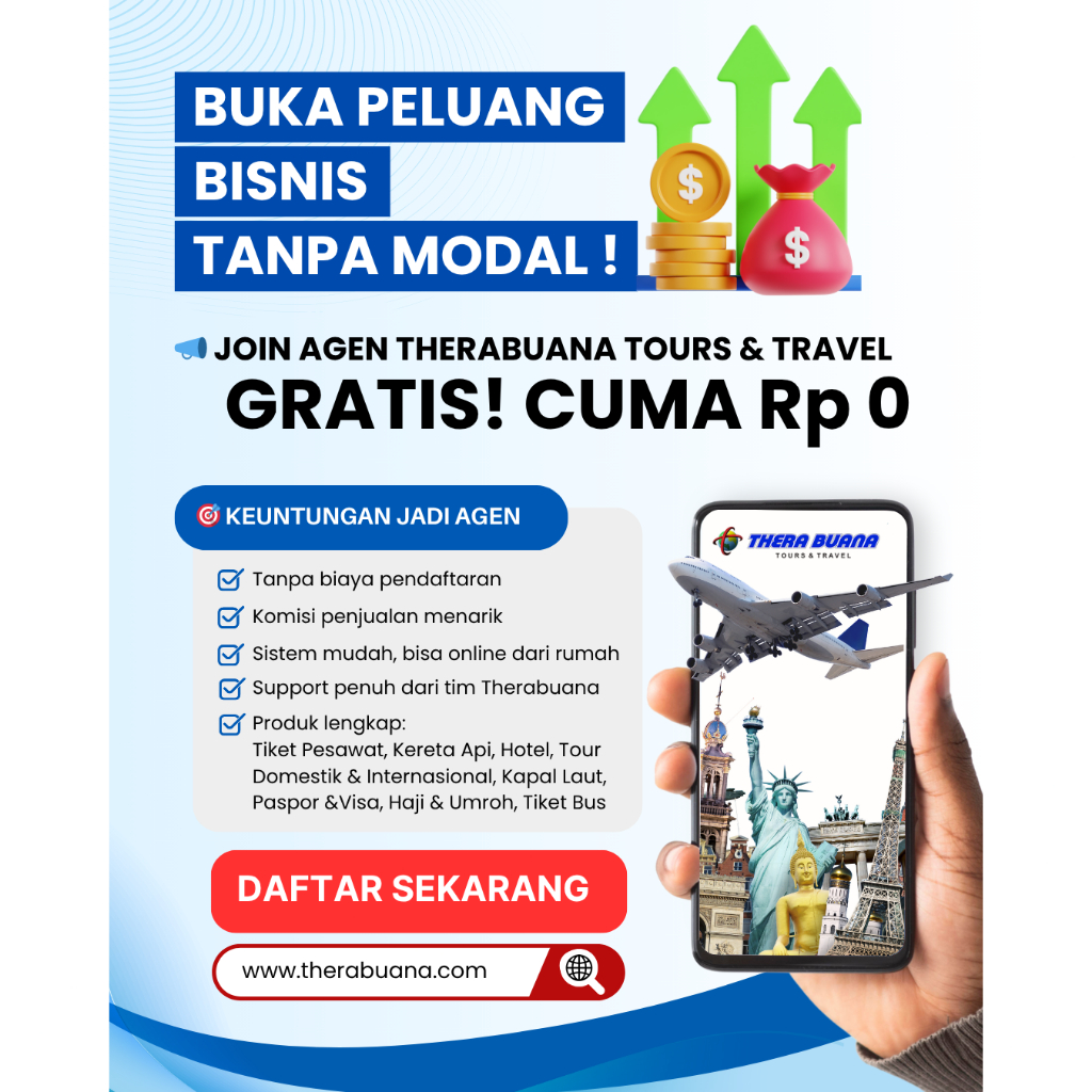 Thera Buana Tours & Travel - Buka Peluang Bisnis Tanpa Modal Join Agen Tiket Pesawat, Voucher Hotel,