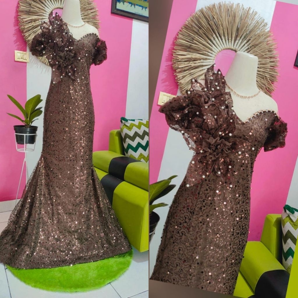 baju pesta/baju payet/baju singer/gown payet daun full