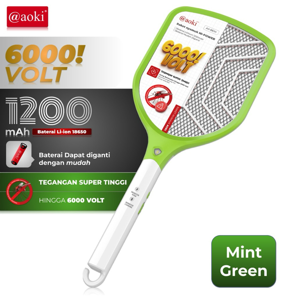 Raket Nyamuk Cas AK-861H Batrai Dapat Dilepas AOKI