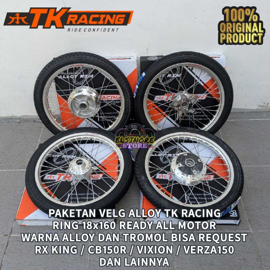 PAKETAN ALLOY/VELG 1 SET TK RACING KOMPLIT UKURAN 160 RING 18 SILVER/BLACK/TITANIUM KILAT/KULIT JERU