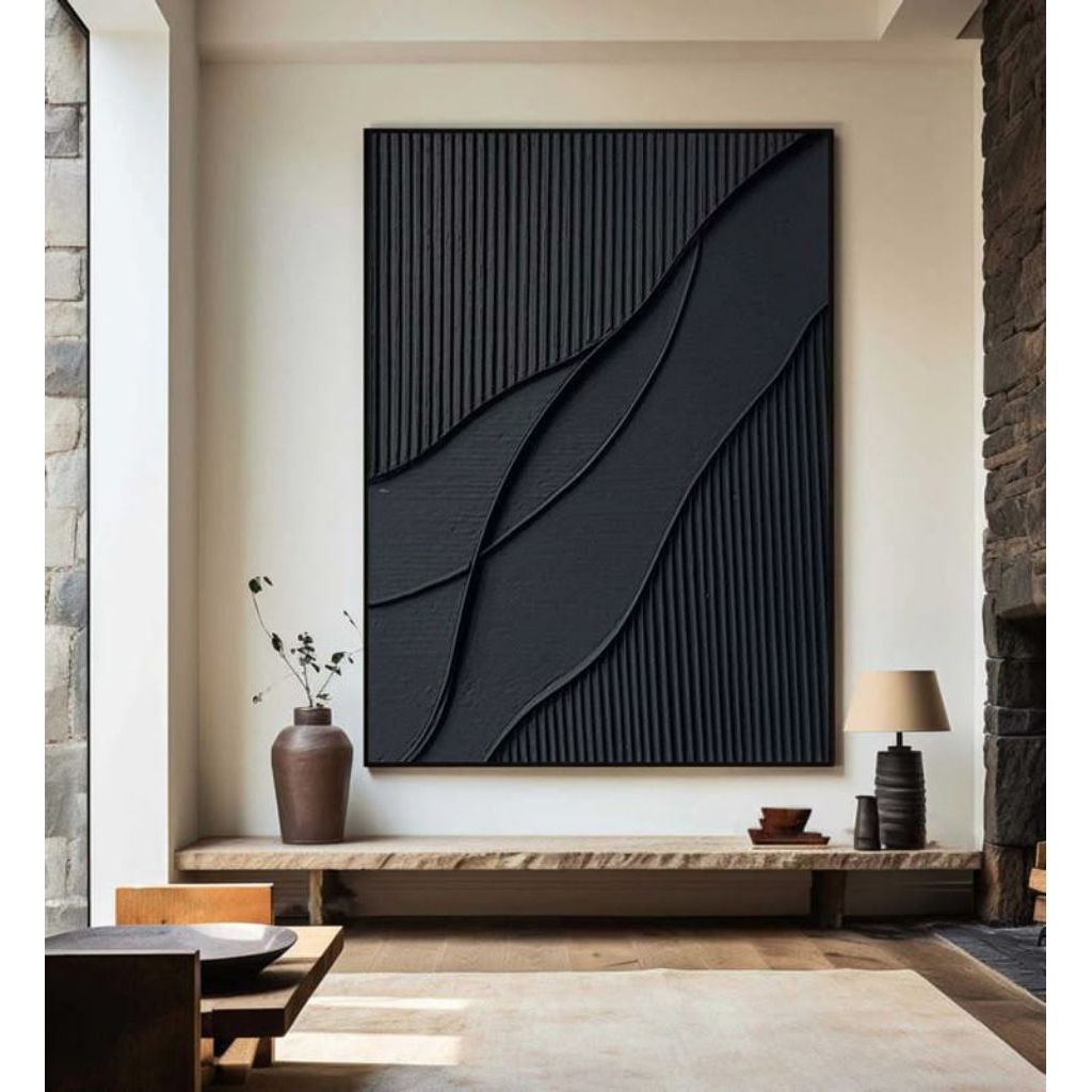 lukisan dinding lukisan abstrak hitam gold