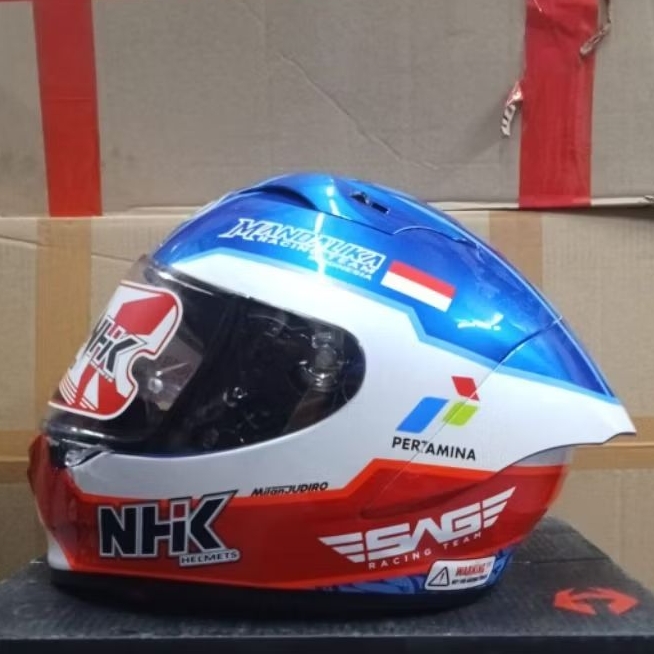 Helm Full Face NHK GPR-Tech Mandalika White Blue Size S M L XL XXL