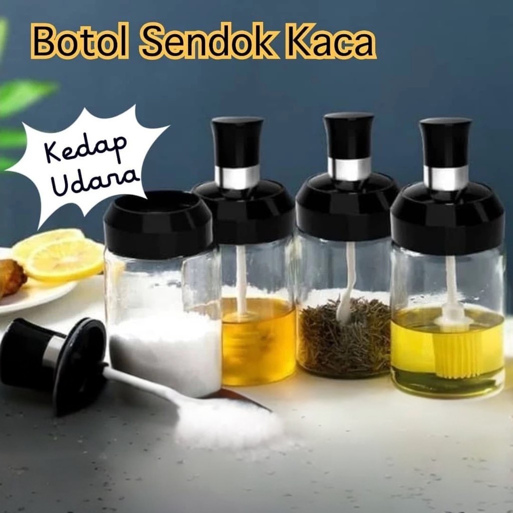 Botol Sendok Kaca Kedao Udara Bumbu Dapur Garam / Tempat Minyak /Toples Wadah