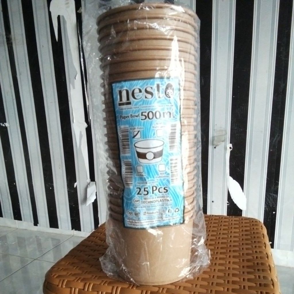 Paper bowl 500ml coklat + tutup