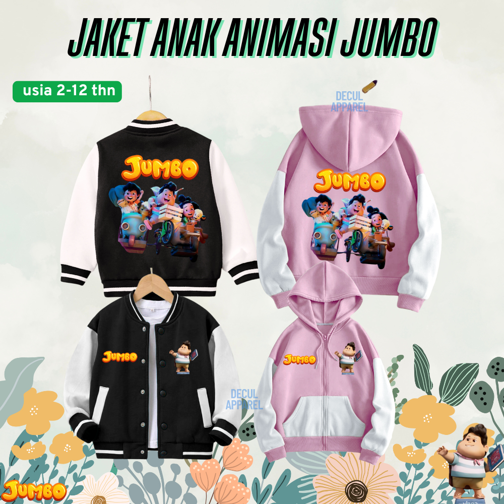 Jaket Anak Cewek Cowok Jumbo Jaket Baseball Jaket Varsity Jaket Zipper Hoodie Risleting Umur 2-12 Ta