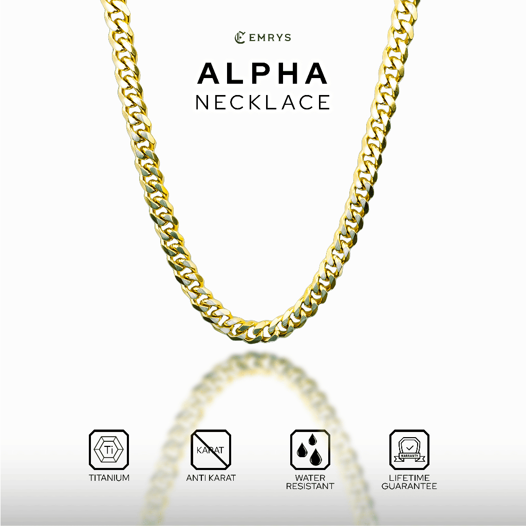 BUY 1 FREE 2 GIFT Emrys Necklace ALPHA Kalung Rantai Real Titanium Anti Karat Pria Wanita FREE DOME 