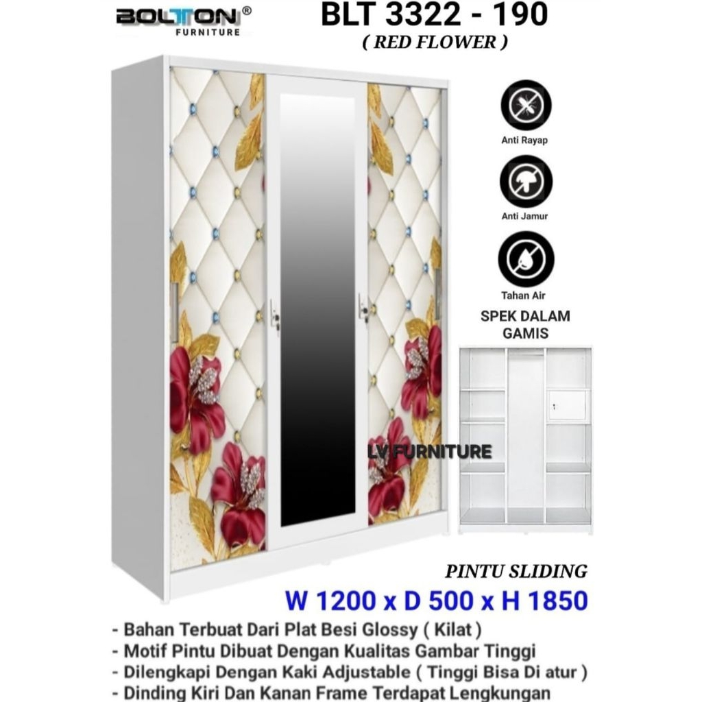 Lemari Pakaian 3 Pintu Sliding Besi Import - Lemari Besi Medan