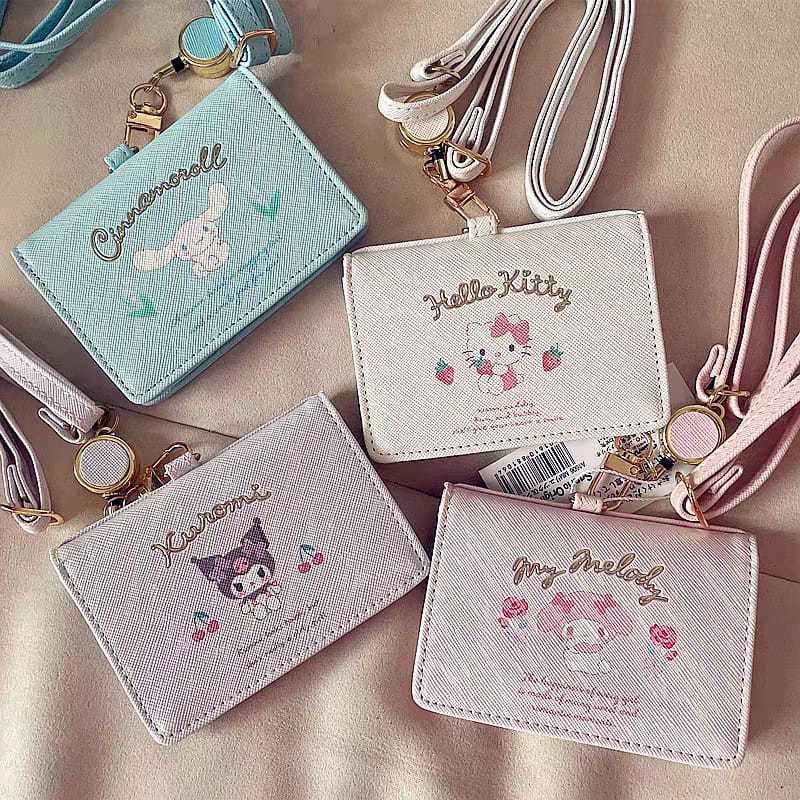 

Tali Dompet Kartu Card Holder Name Tag Lanyard ORI SANRIO Bahan Semi Kulit Lucu Karakter Hello Kitty Kuromi My Melody