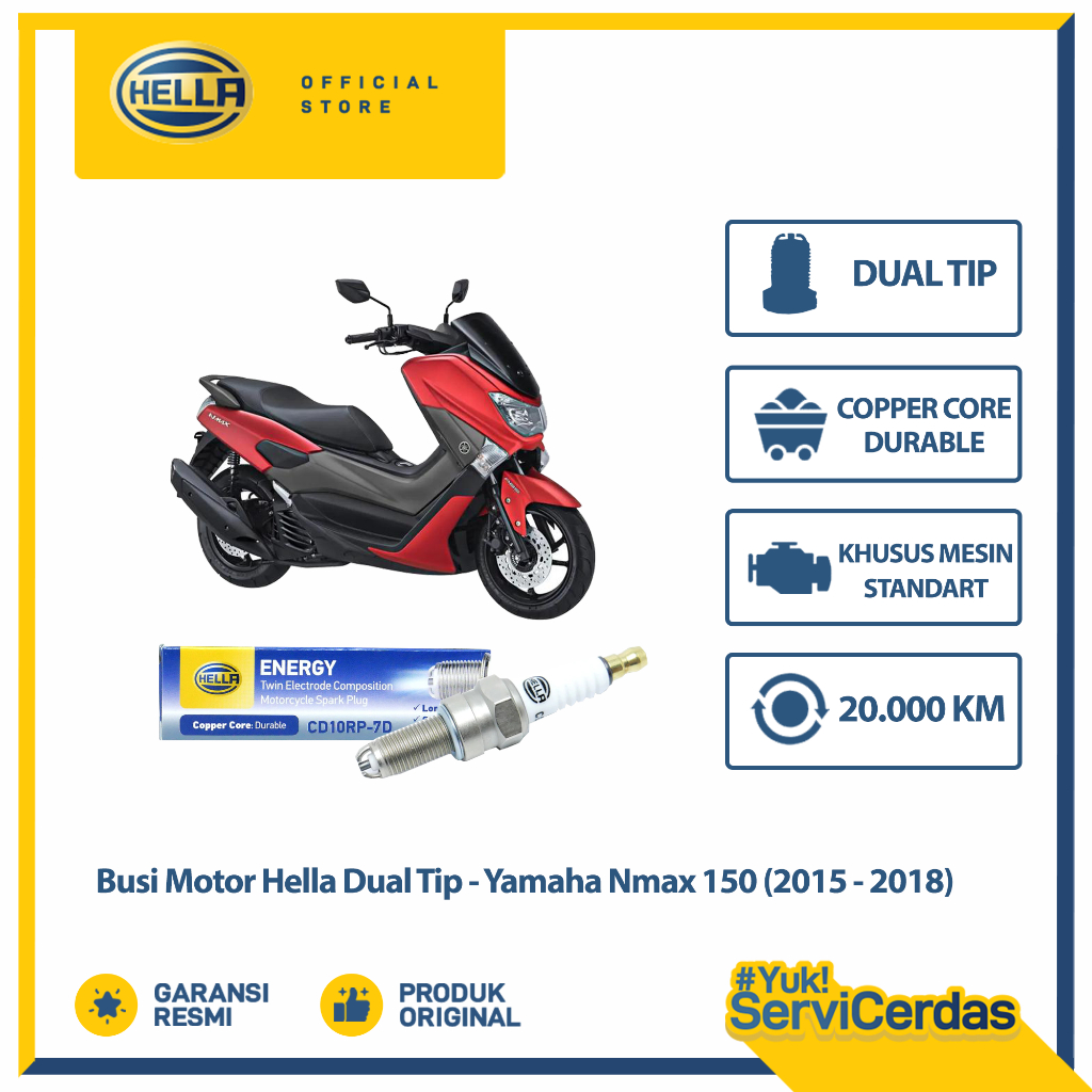 Busi Motor Yamaha Nmax 150 2015 - 2018 Hella Dual Tip CD10RP-7D - Busi Nmax 150