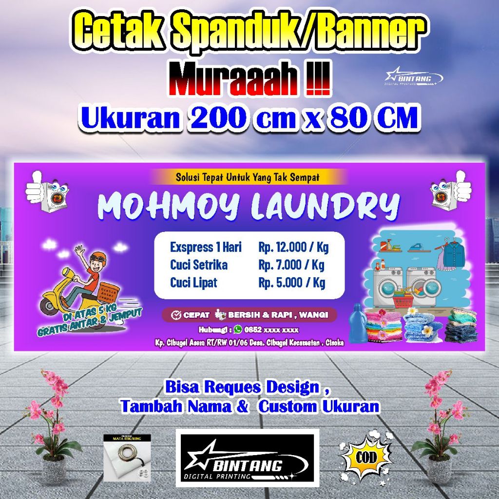 Spanduk Banner Laundry Ukuran 200 cm x 80 cm