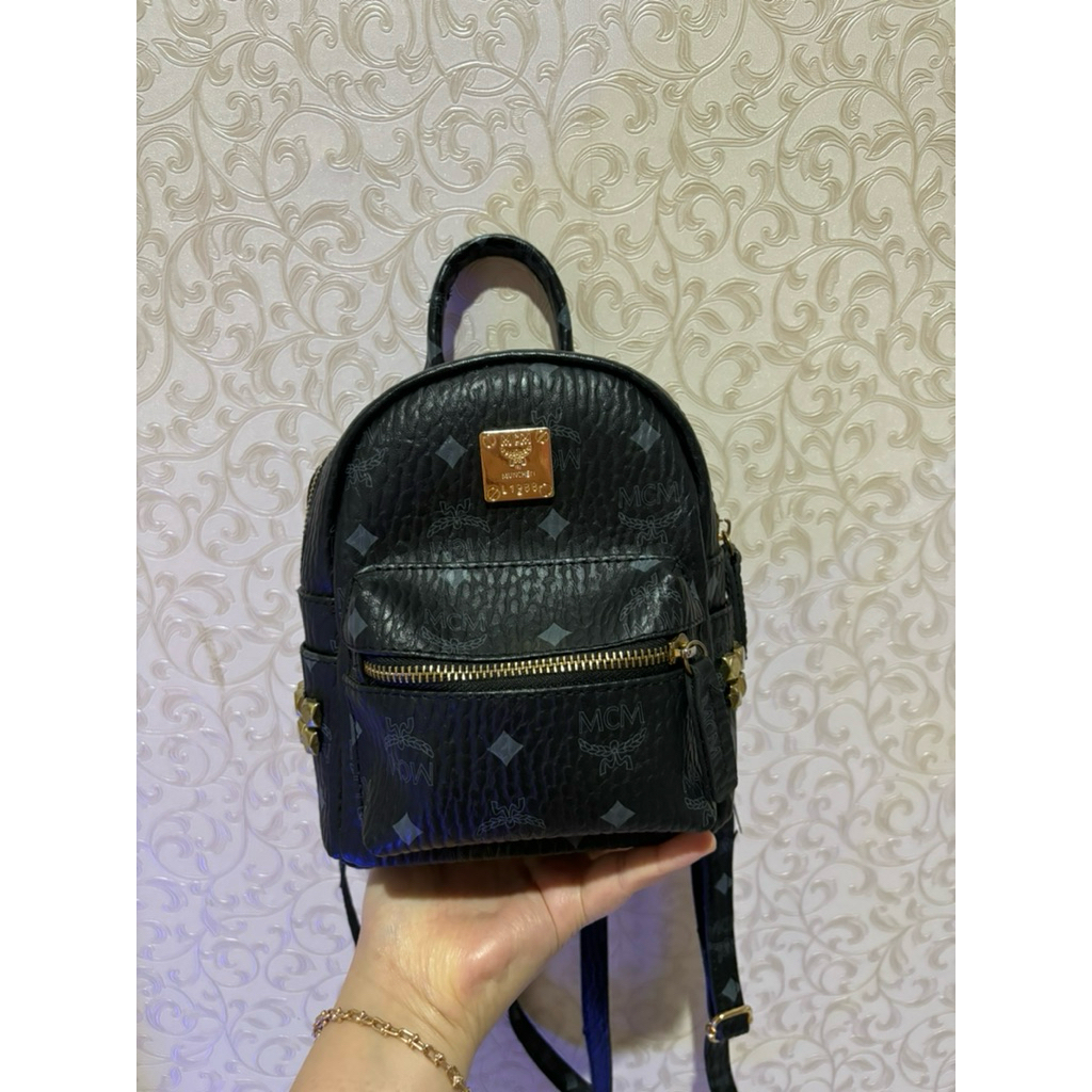 [ ONE SET TAS & DOMPET ] TAS RANSEL  MCM MINI BACKPACK / MCM MINI BLACK BACKPACK
