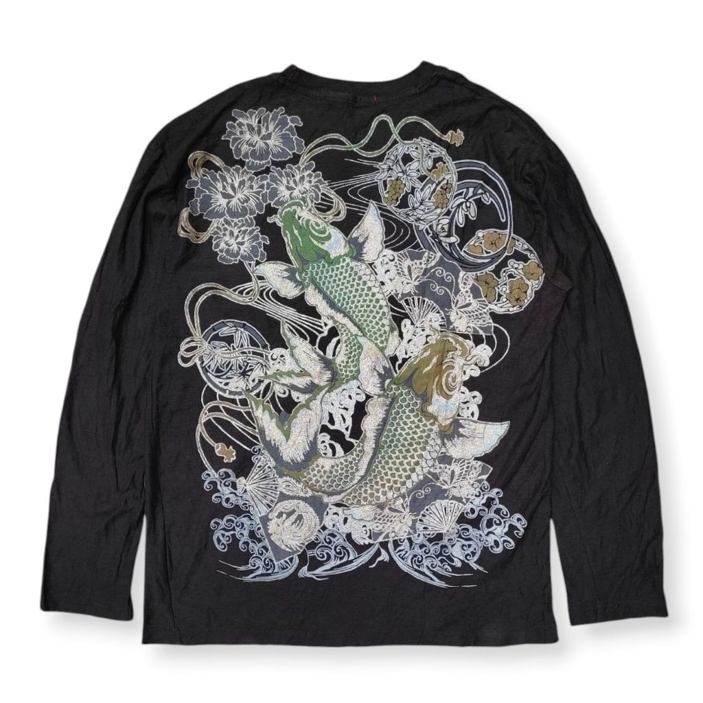 Vintage Japanese Koi Fish Big Logo Sukajan Long Sleeve Tshirt
