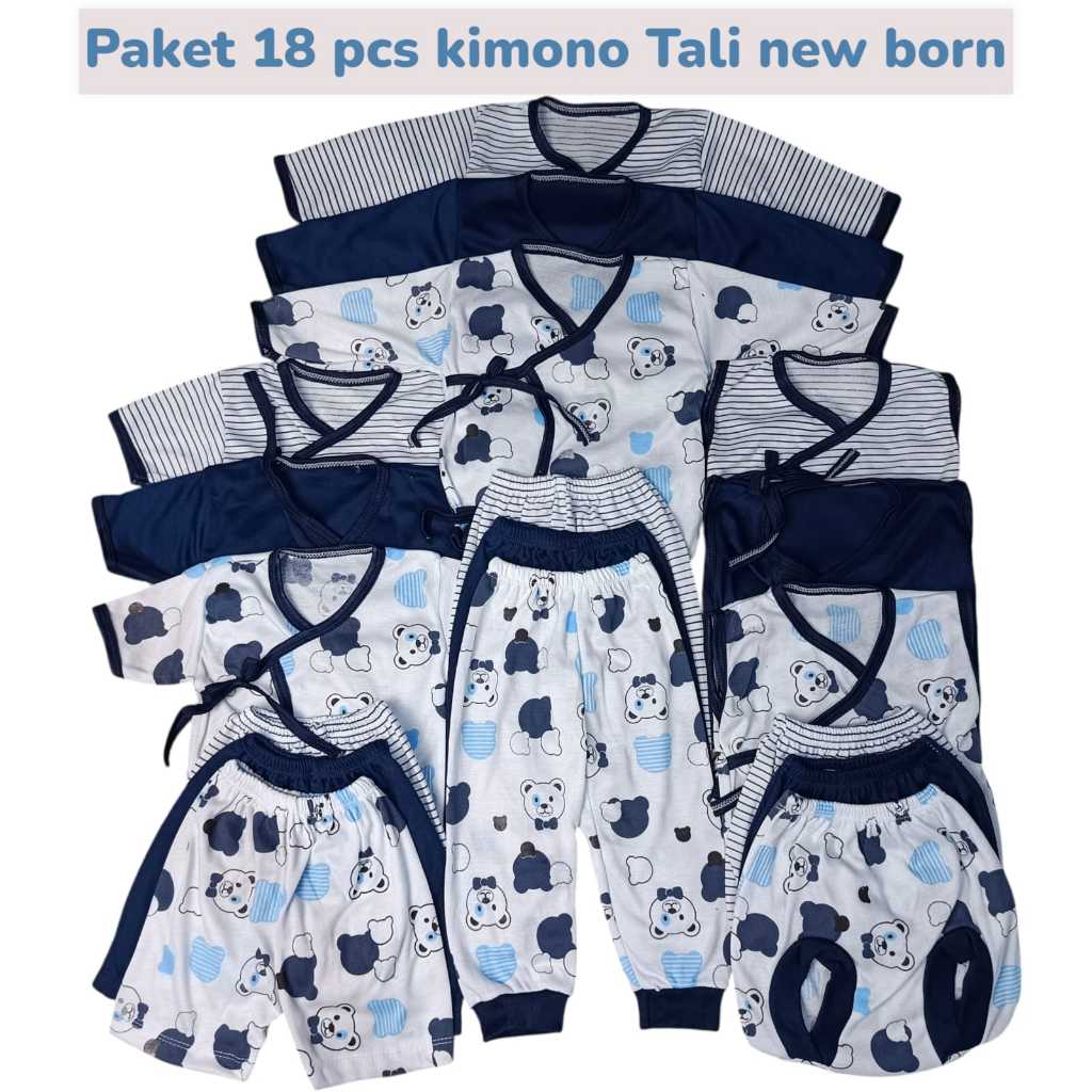 18 PCS Baju Bayi kimono Celana Bayi Setelan Baju Bayi Newborn Baju Bayi Baru Lahir ala jepang navy
