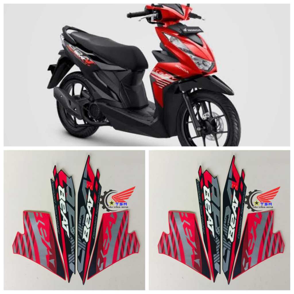 STIKER STRIPING & LIS BODY HONDA BEAT FI NEW 2021 2022 MERAH HITAM STANDAR