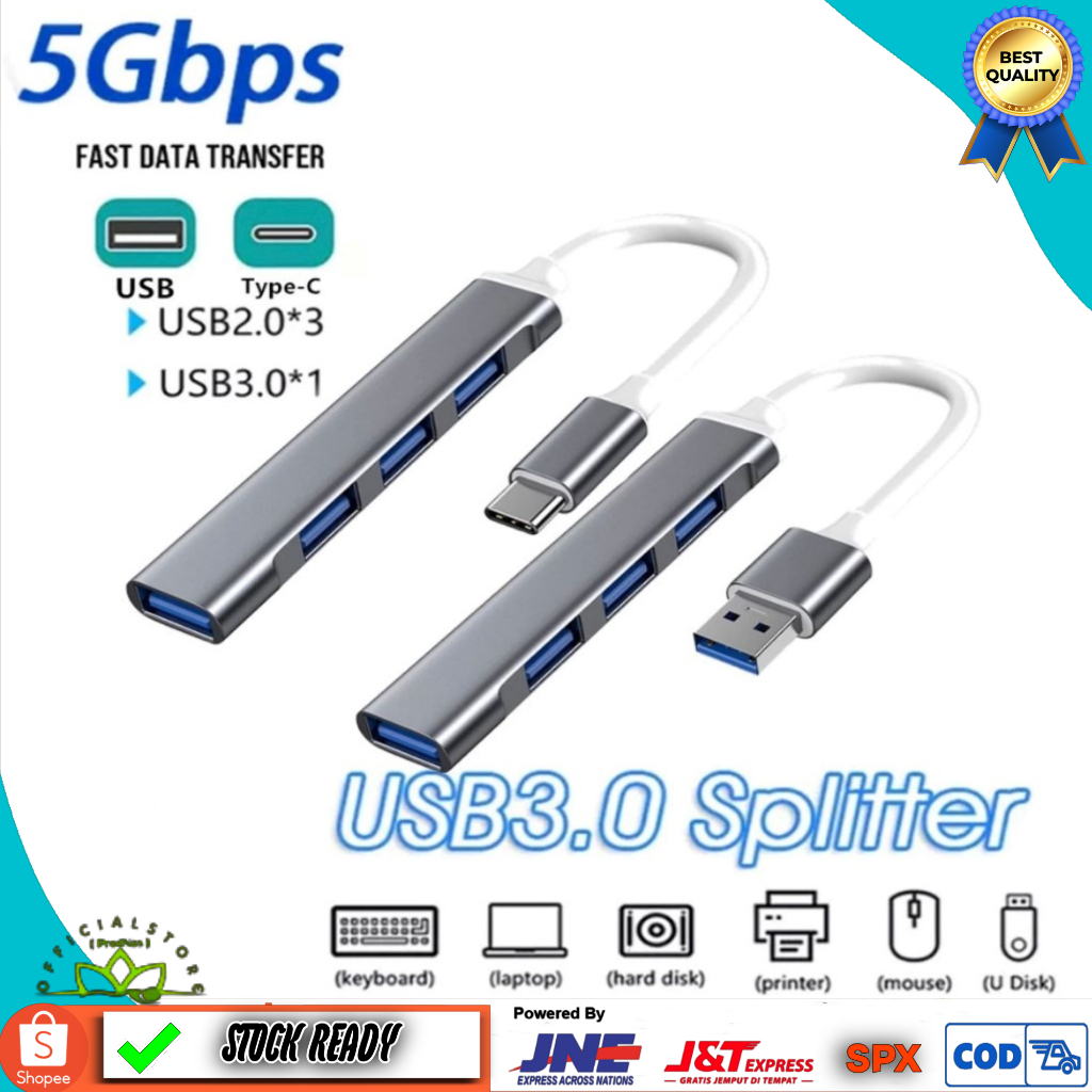 USB Hub 4 Port 3.0 Aluminium Real Hight Speed || Tipe C hub 4 Port USB 3.0 Aluminium