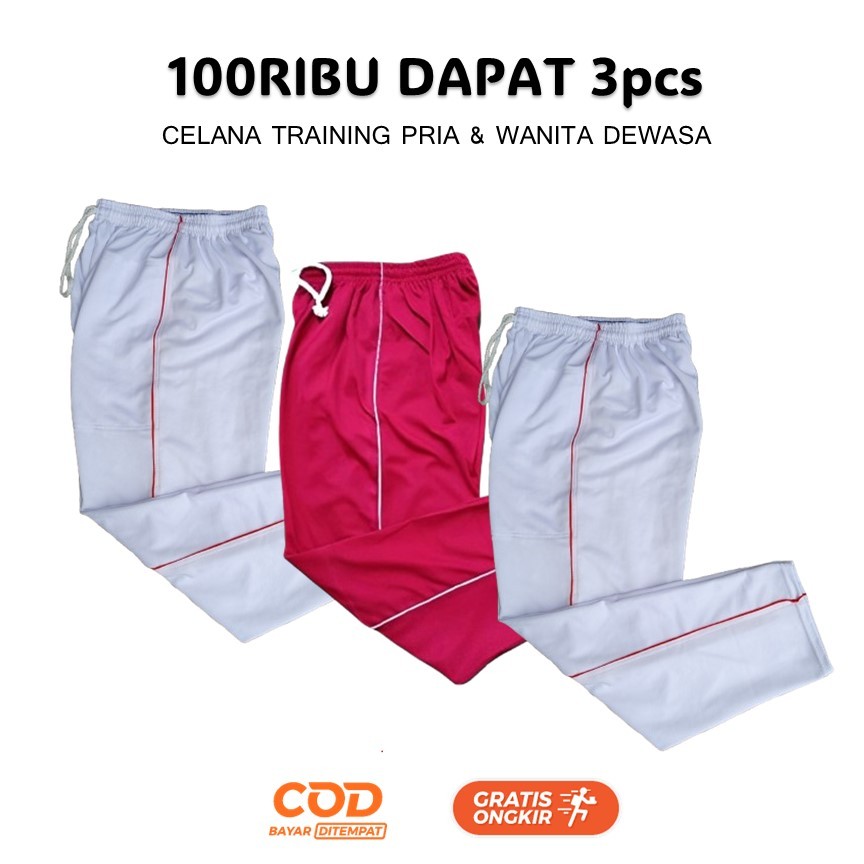 Promo 100Ribu Dapat 3 Celana Trening Panjang Merah Putih Pria dan wanita Strip 1 Training Olahraga