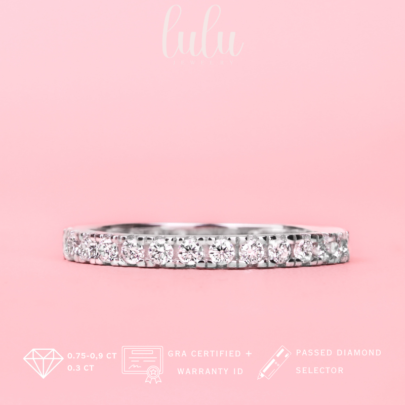 Lulu Moissanite Jewelry New Julia Eternity Round Cut Listring Ring 0,03 CT Lapis Emas 18K Sertifikat